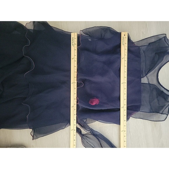 Vintage 1970's Pat Richards Tiered Chiffon Maxi Dress Blue Designer Retro Luxury - Picture 11 of 12